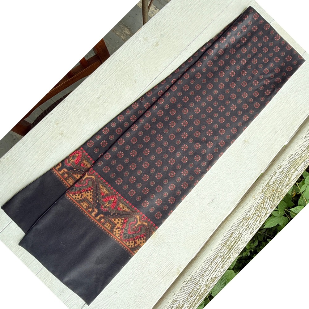 Paisley Long Scarf Black Red Gold 8x60 Unisex Ascot Neck Wrap